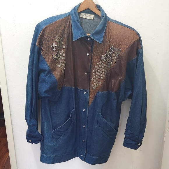 Fini Lignarolo | Vintage '80s Denim & Leather Western Shirt Jacket - Picture 1 of 9